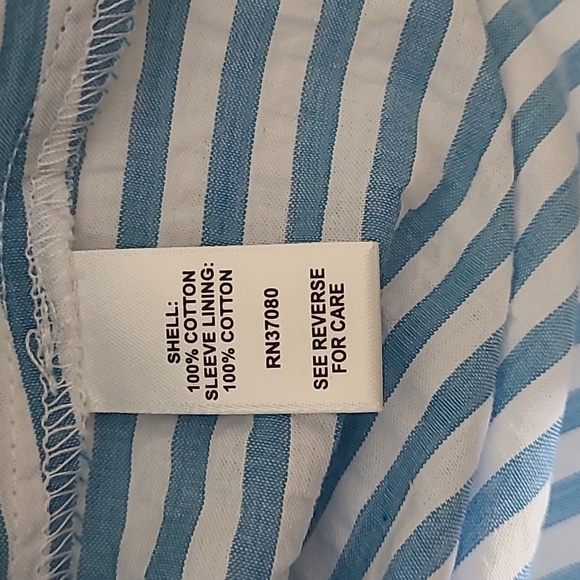 CATO Women's Blue & White Striped Button Up Blouse Puff Sleeves - Size Large NWT - Picture 8 of 13